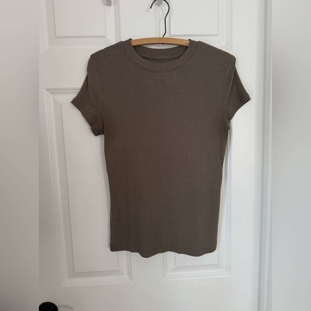 A NEW DAY Brown/Taupe Ribbed Short Sleeve Tee